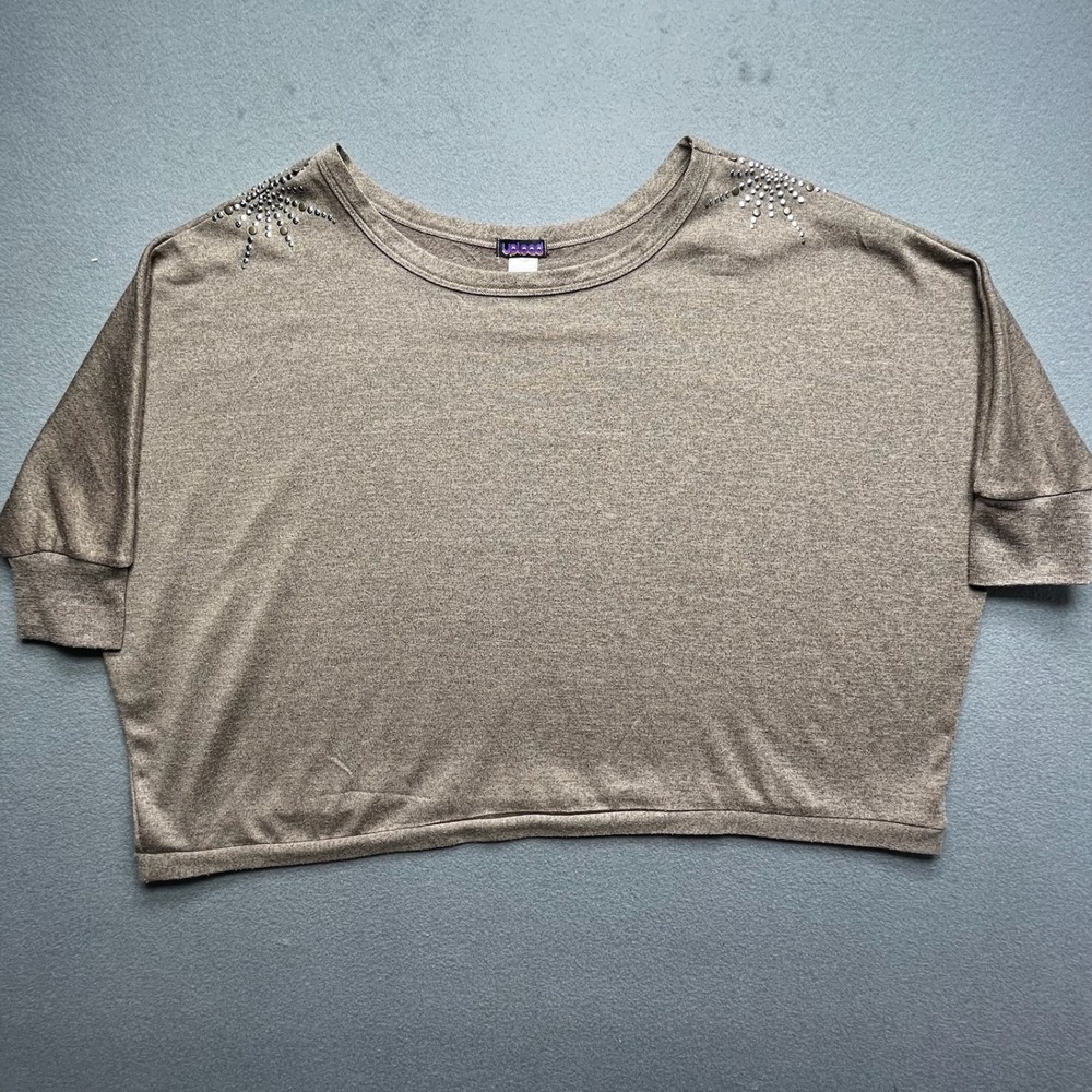 Upload Y2K Women‎ Cropped Metallic Knit Top S Studded Taupe Boxy Glam Clubwear